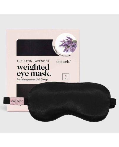 KITSCH Satin Schlafmaske mit Lavendel in Schwarz
