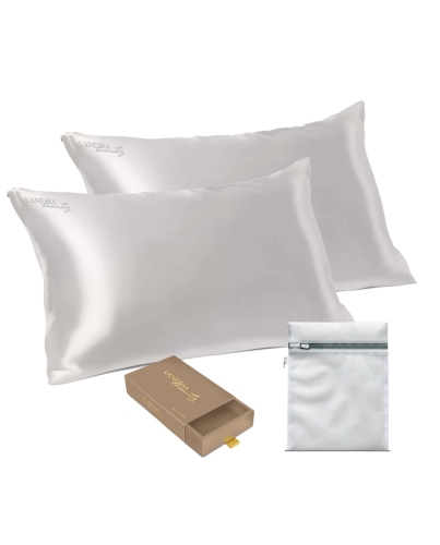 VANESSAbeauty Seidenkissenbezug 2er-Set mit Waschbeutel – Créme