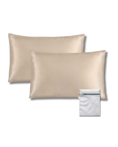 VANESSAbeauty Seidenkissenbezug 2er-Set mit Waschbeutel – Champagner