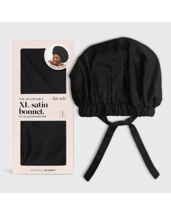 KITSCH Satin Schlafhaube Bonnet Schwarz Oversized