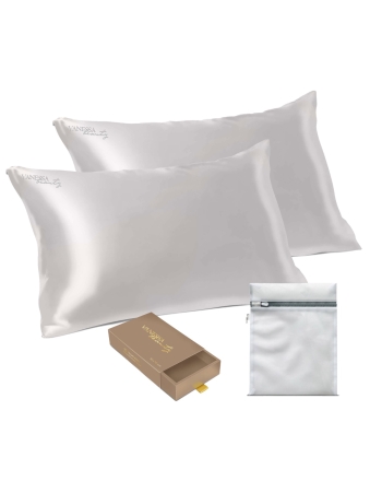 VANESSAbeauty Seidenkissenbezug 2er-Set mit Waschbeutel – Créme