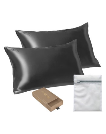 VANESSAbeauty Seidenkissenbezug 2er-Set mit Waschbeutel – Anthrazit für luxuriösen Schlafkomfort