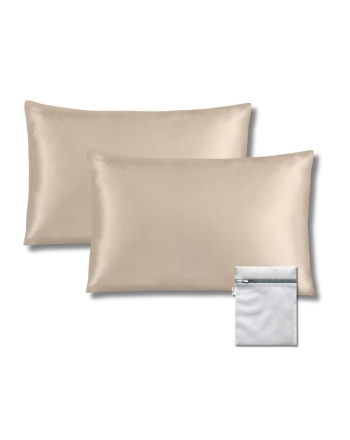 VANESSAbeauty Seidenkissenbezug 2er-Set mit Waschbeutel – Champagner